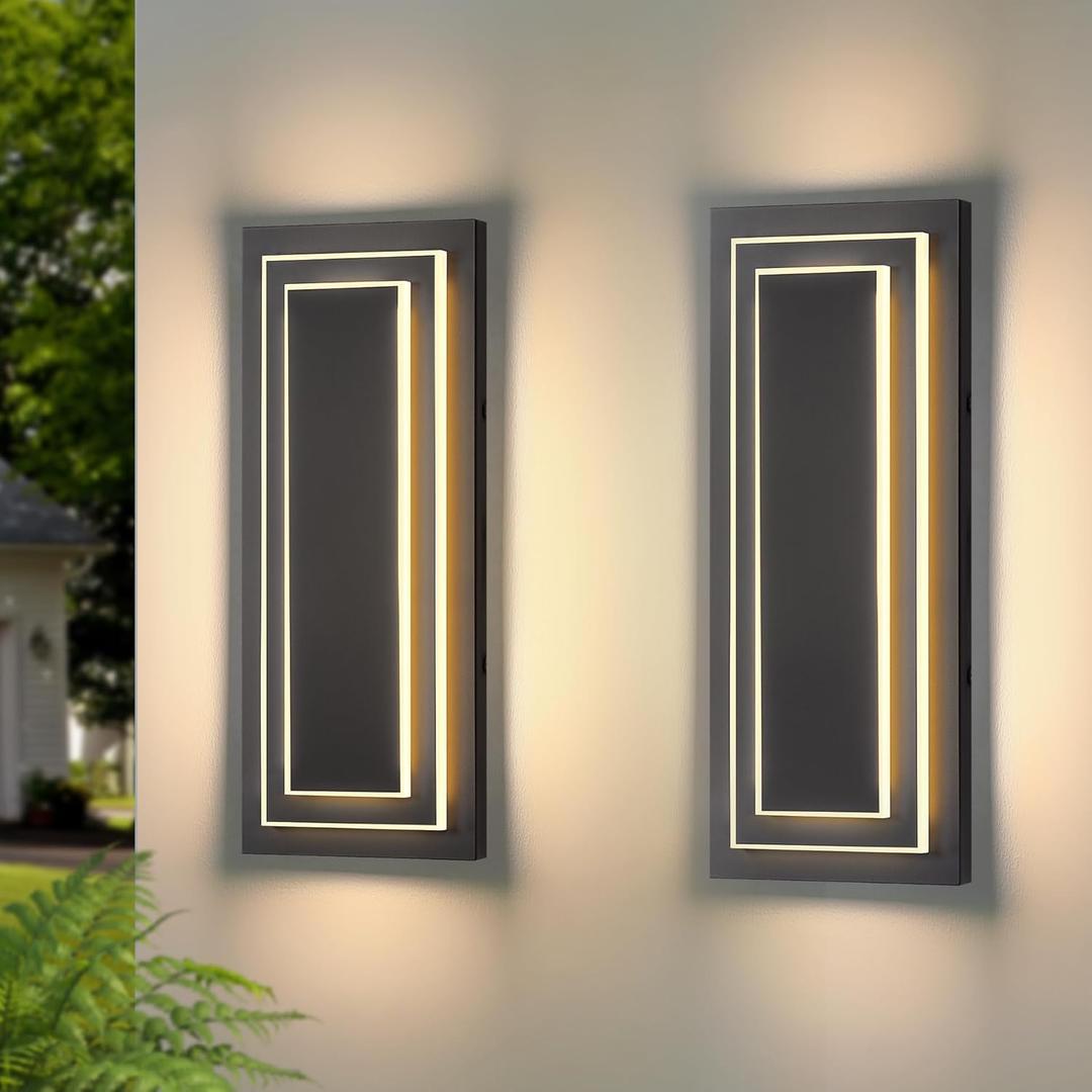 Modern Outdoor Square Wall Sconce LED,15.7 in Waterproof Patio Wall Light Fixture,Exterior Lights for House,Side Garage,Front Porch,Entrance with 3000K 24W Light Bead,2PCS (2026 Upgrade 2-tier Modern Design)