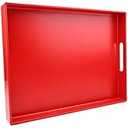 SforGUVA Serving Tray for Coffee Table, Rectangular Plastic Decorative Tray with Handles for Entertaining, Outdoor Patio, Living Room, Ottoman, Bathroom Counter, 11.8”*15.7”*1.6”, Red