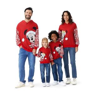 Disney Mickey and Friends Family Matching Christmas Hooded Sweatshirts Casual Mickey Snow Pattern Long Sleeve Pullover Hoodies Red Women M