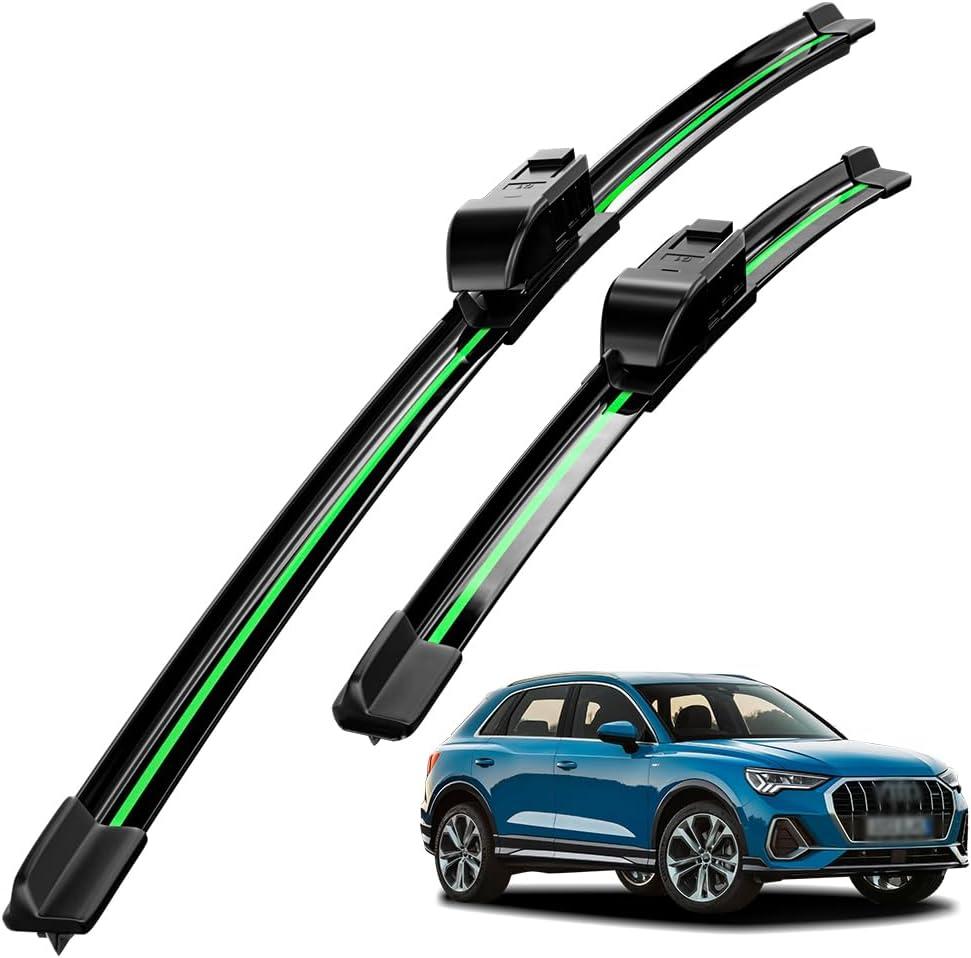Compatible With Audi Q3 2011-2024 Wiper Blades Front Windshield Wipers Water Repellent in All-Seasons OEM Quality 2PCS 24"+20" Push Button