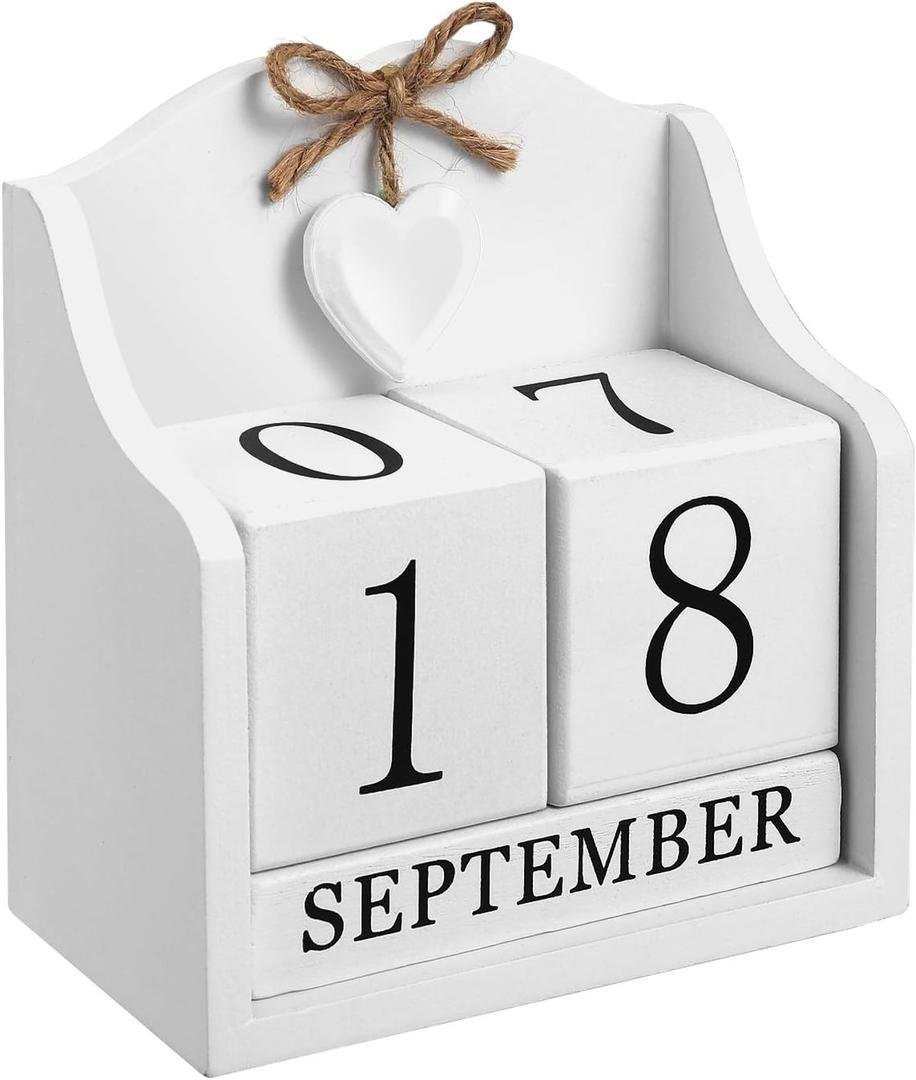 VICASKY Wooden Perpetual Block Calendar for Desk, Wood Month Date Display Blocks Calendar Block Wooden Vintage Wooden Blocks Perpetual Calendar, Wooden Desk Blocks Calendar Perpetual Block Month Date