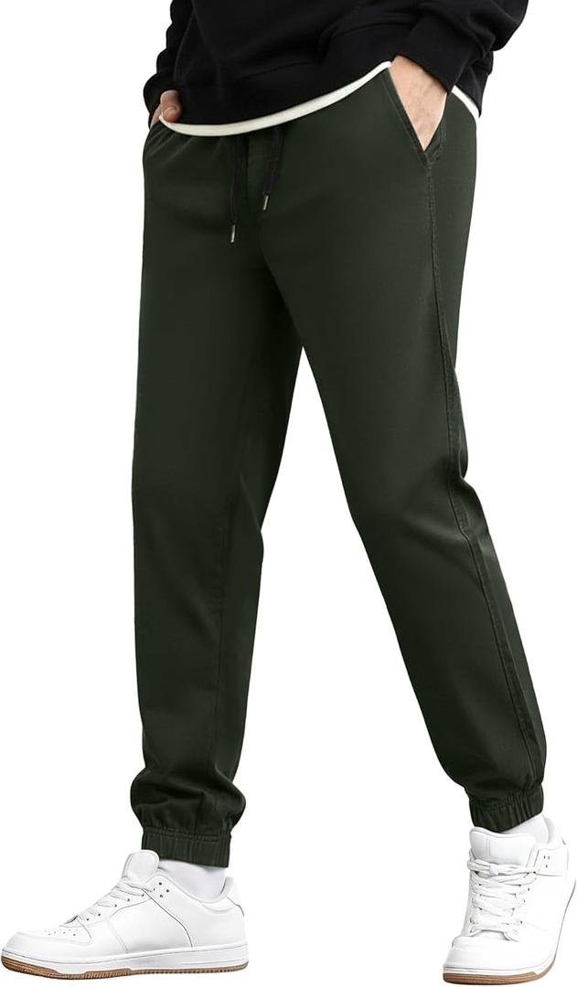 Men's Casual Chino Pants - Joggers Style Slim Fit Tapered Comfort & Durability Sweatpants, Size L