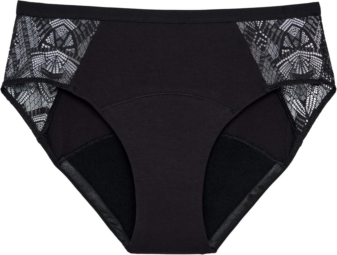 Thinx Ultra-Soft Period Underwear, Brief-Style Leakproof Underwear for Women, Holds Up to 12 Regular Tampons, Period Panties, Reusable, Comfortable, & Flexible, Spicy with Lace, XS