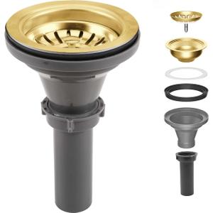 3-1/2'' Kitchen Sink Drain Kit Sink Drain Basket Sink Drain Assembly 304 Stainless Steel Sink Strainer Drain Basket Replacement Fit Standard Sink Drain Hole(Gold)