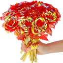 Lyrow 24 Pcs Galaxy Rose Flowers Valentine's Day Gift Flowers with Stems Gift for Her Forever Preserved 24k Fake Crystal Rose for Mother's Day Birthday Wedding Decor, 10'' (Red)