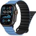 HITZEE Compatible with Apple Watch Band 49/46/45/44/42/41/40/38mm, Double Sided Silicone Magnetic Band Compatible for iWatch Ultra 3/2/1 Series 11 10 9 8 7 SE3 6 5-1 (42/44/45/46/49mm, Blue Black)