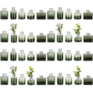 Glasseam Bud Vases in Bulk 40: Green Glass Vases for Centerpieces Cute Small Vases for Flowers Mini Decorative Tiny Centerpiece Table Decor Wedding Party Dining Room Decoration