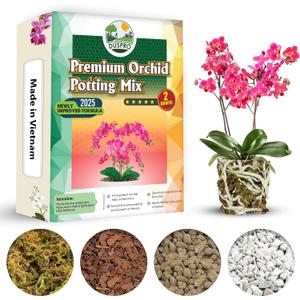 [Upgraded] DUSPRO Orchid Potting Mix for Repotting with Forest Moss, Pine Bark, Perlite & Pumice Natural Ingredients, Orchid Bark Potting Mix, Orchid Repotting Kit Drainage Indoor Potting Medium 2QT (EXP 12/31/26)