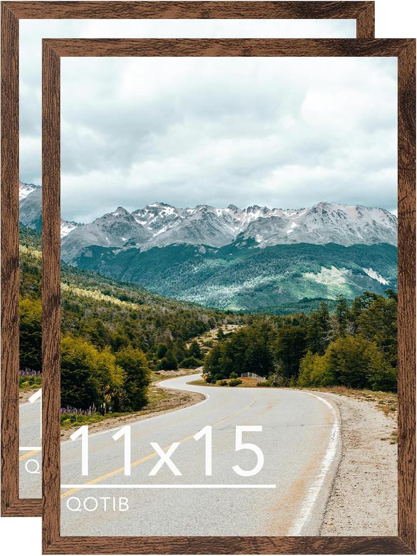 11x15 Picture Frame Deep Brown for Wall Hanging, Wood 11 x 15 Frame Photo Frame for Wall Horizontally or Vertically, Deep Brown, 2 Pack
