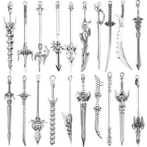 Dimeho 20 Pcs Antique Swords Bookmark Metal Vintage Knife Charms Silver Keychain Sword Pendants Mini Ancient Knife Accessory Gift for Book Lovers DIY Necklace Bracelet Crafting
