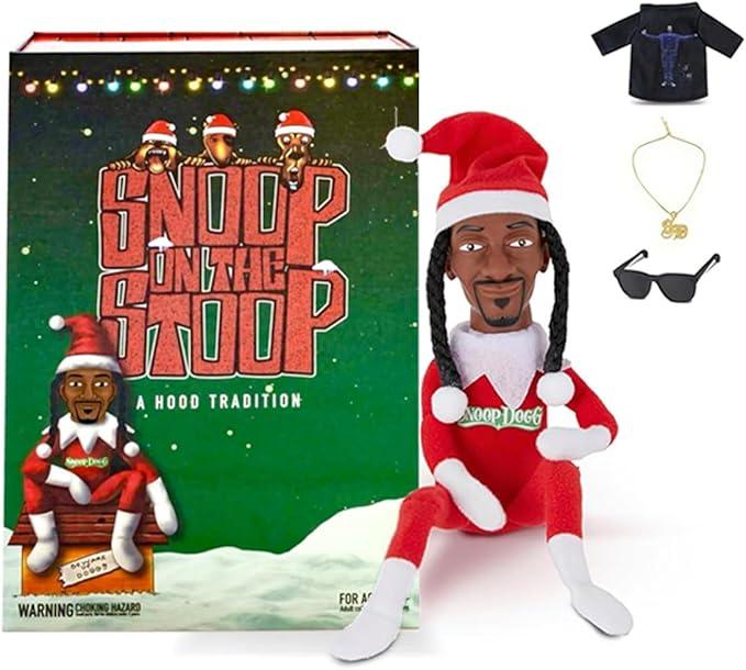 Snoop on a Stoop 2023, Snoop Elf Doll, Box Toy 12" Figurine Elf, Plush Toys, Includes, Elf Toy, Tshirt, Sunglasses, Gold Chain, Bonus Big Gift Box(Limited Edition), Red