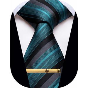Men's Neckties Striped Tie and Plaid Neckties for Men Woven Silk Tie Gold Tie Clip Set