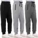 3 Pack Boys Sweatpants Fleece Cotton Athletic Pants Boys Joggers with Zipper Pockets Kids Youth Workout Sweat Pants Size 5-16 (X-Large, Black, Dark Gray, Light Gray)