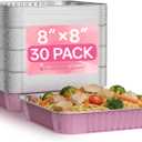 8x8 Aluminum Disposable Foil Baking Pans (30 Pack) - Pink Square Non-Stick Tin for Birthday Parties, Wedding Events, Cake, Cookie, Muffin, Brownie Baking