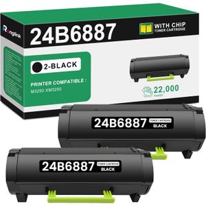 24B6887 Black Toner Cartridge (with Chip) Replacement for Lexmark 24B6887 Toner Cartridge High Yield Works with M3250 XM3250 Printer (2-Pack, 22,000 Pages)