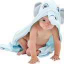 HIPHOP PANDA Hooded Towel - Rayon Made from Bamboo, Bath Towel with Bear Ears for Newborn, Babie, Toddler, Infant - Absorbent Large Baby Towel - Blue Elephant, 30 x 30 Inch