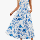 MEROKEETY Women's 2025 Summer Casual Floral Midi Dress Sleeveless Beach Vacation Tank Hawaiian Sundress, Blue, Size L