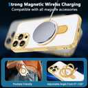 Fingic for iPhone 16 Pro Max Case[Full Camera Len Protector]with Magsafe with Invisible Stand Military Grade Drop Protection Cute Thin Fit Non-Yellowing Clear TPU Rugged Bumper Anti-scratch Case,Gold