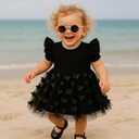 Baby Girl Butterfly Dress Tutu Ruffle Sleeveless Dresses Photograph Party Outfits Birthday Gift (Black)