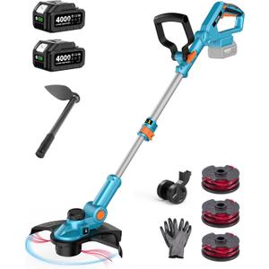 SEESII String Trimmer, 13" Electric Weed Wacker with 240000mAh Batteries and Charger, 21V Brushless Weed Eater with Telescopic Pole(42"-56"), Auto-Feed, Lightweight Cordless Edger for Yard/Lawn