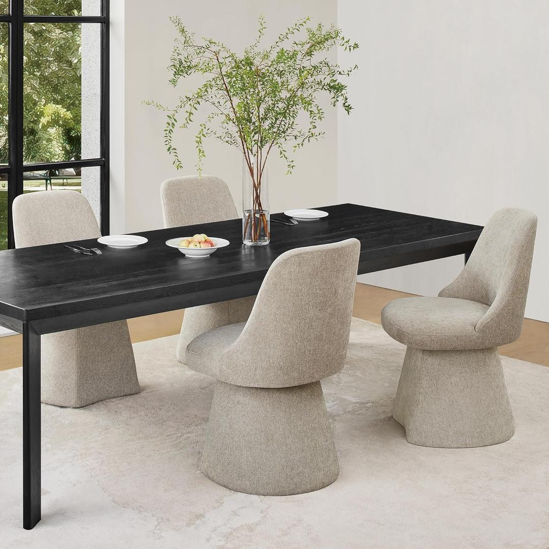 Swivel Dining Chairs Set of 4, Upholstered Mid Century Modern Deskchair with High Back, Linen Fabric Kitchen Chairs for Dining Room, Bedroom, Dressing Room, Khaki