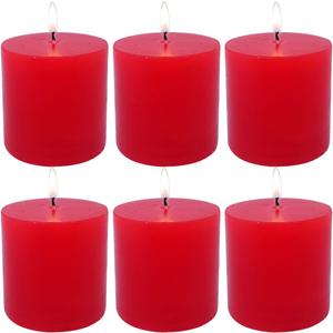 6 Pack 3x3 Inch Red Pillar Candles for Romantic Valentine's Day and Christmas, Unscented Column Candle for Home Restaurants, Smokeless Dripless and Clean Burning Emergency Candle