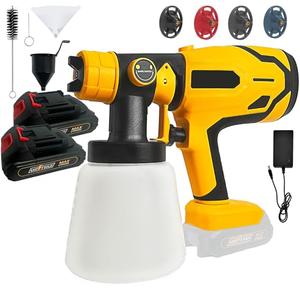 Cordless Paint Sprayer with 2 Battery,Paint Sprayer Gun with 2 x 2.0Ah Battery & 1000ml High Capacity 4 Nozzles, HVLP High Pressure Paint Gun,600W High Power Paint Sprayer for Home DIY