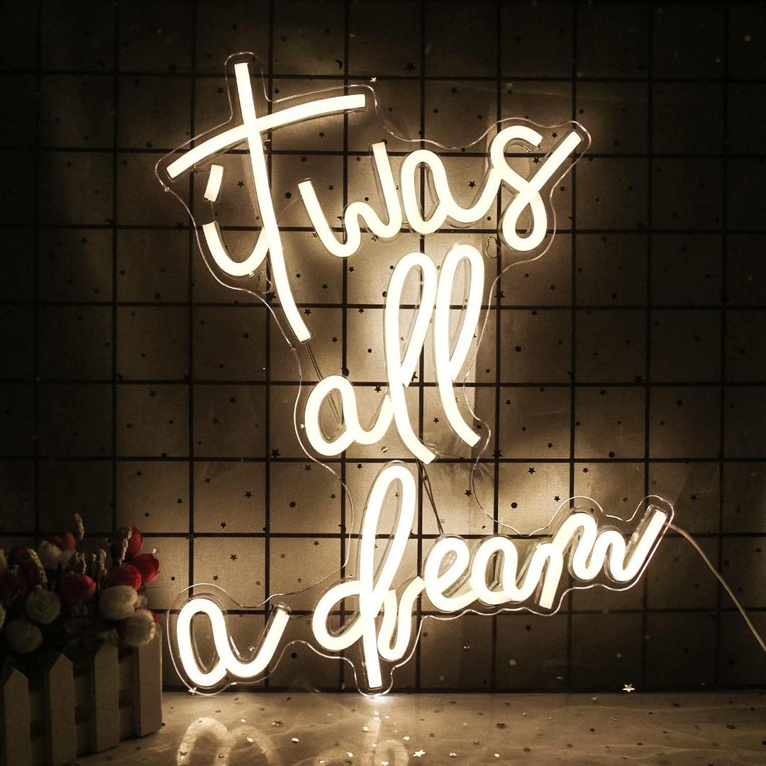 It was All a Dream Neon Lights White Letters Led Neon Sign Cool Neon Light Sign for Bedroom, Bar,Party, Club, Birthday, Wedding Gift (Warm) (Warm White-Dream)