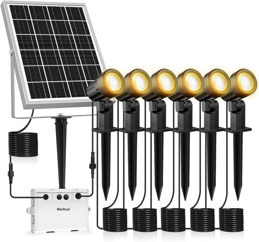 MEIHUA Solar Spot Lights Outdoor, 6 in 1 Solar Landscape Spotlights 2700K Warm White, 3 Lighting Modes & 3 Brightness, IP66 Waterproof Spotlights Outdoor Garden for Pathway Driveway Yard Tree