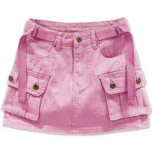 Kinghua Womens Mini Cargo Skirt Low Waist Y2k Short Denim Jean Skirt (XX-Large, Hot Pink)