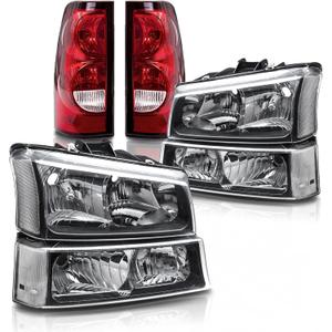 Headlight Assembly w/Tail Lights Set compatible with 2003 2004 2005 2006 Chevy Silverado 1500 2500 3500,Black Housing Headlamp w/Red Taillights Rear Brake Lamp Headlight Assembly w/Tail Lights Set compatible with 2003 2004 2005 2006 Chevy Silverado 1500 2500 3500,Black Housing Headlamp w/Red Taillights Rear Brake Lamp