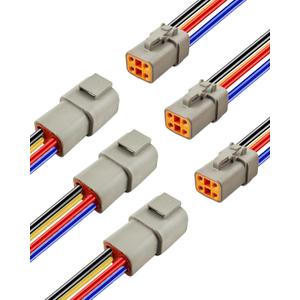 12 AWG 4 Pin DTP Connector, 4 Way Automotive Waterproof Electrical Connectors Heavy Duty, 12 Gauge Cable Wire Male and Female Quick Connect Harness for Car Truck Boat LED-3 Pack