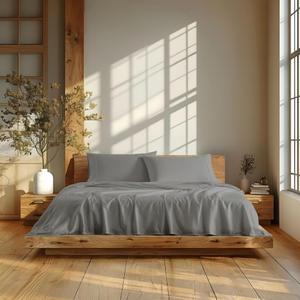 Linen Closet 300 Thread Count 100% Organic Cotton 4-Piece Sheet Set with Naturally Derived Earth Colors, King, Grey