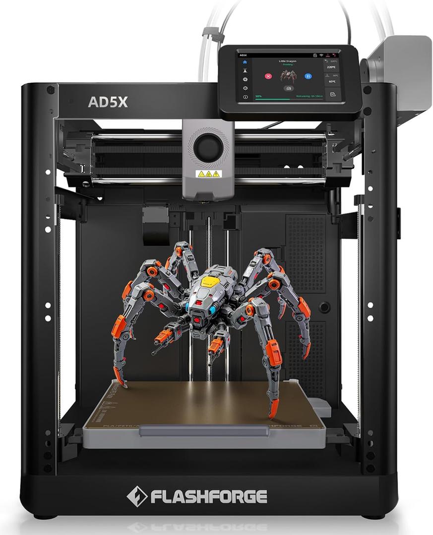 FLASHFORGE AD5X 3D Printer,Smart Multi-Color 3D Printer with IFS,Max 600mm/s High Speed 4 Colors Printing,Fully Auto Leveling,300C Direct Extruder,for PLA-CF,PETG-CF,Print Size 220x220x220mm