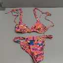 Women's 2 Piece Floral Tropical Print Bikini Set Boho Triangle Bathing Suit Tie Backless Swimsuit Sets (Deep Pink, XS)