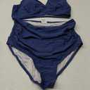 Charmo High Waisted Maternity Swimsuit Bikini Set V Neck Pregnancy Bathing Suits Push Up Two Piece Swimwear (Medium, #2b Blue)