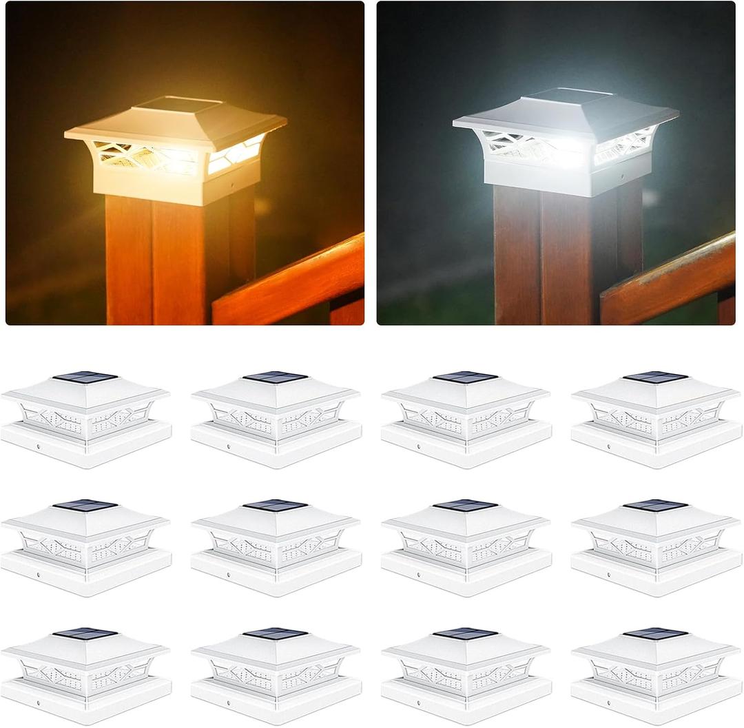 VOLISUN 12Pack Solar Post Cap Lights, 2 Color Modes Deck Lights, White