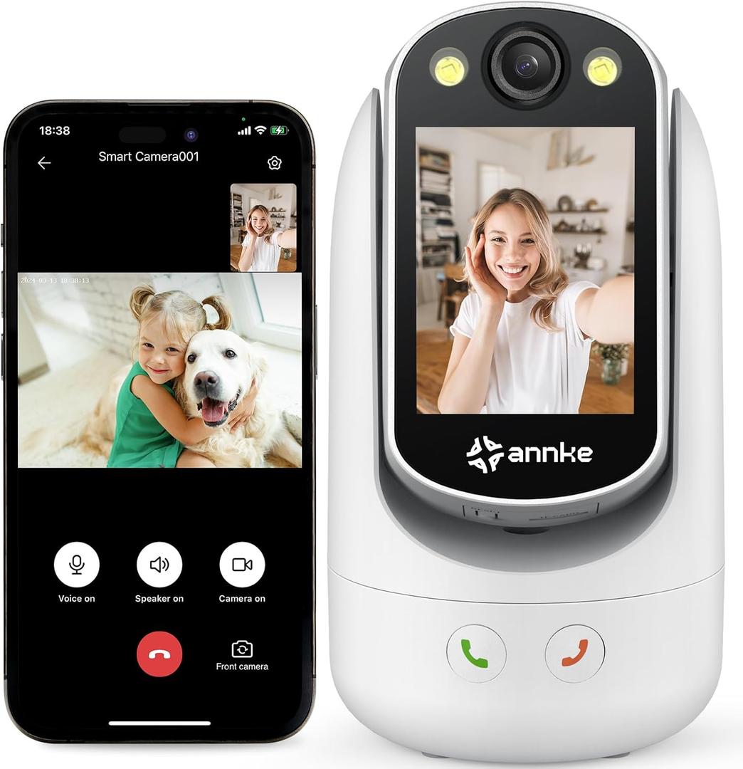 ANNKE Video Calling Indoor Security Camera with 2.8 inch Screen, One-Click Call, Two-Way Video WiFi Camera for Home Pet/Cat/Dog, Pan & Tilt, AI Motion Detection, Baby/Elderly/Puppy Monitor