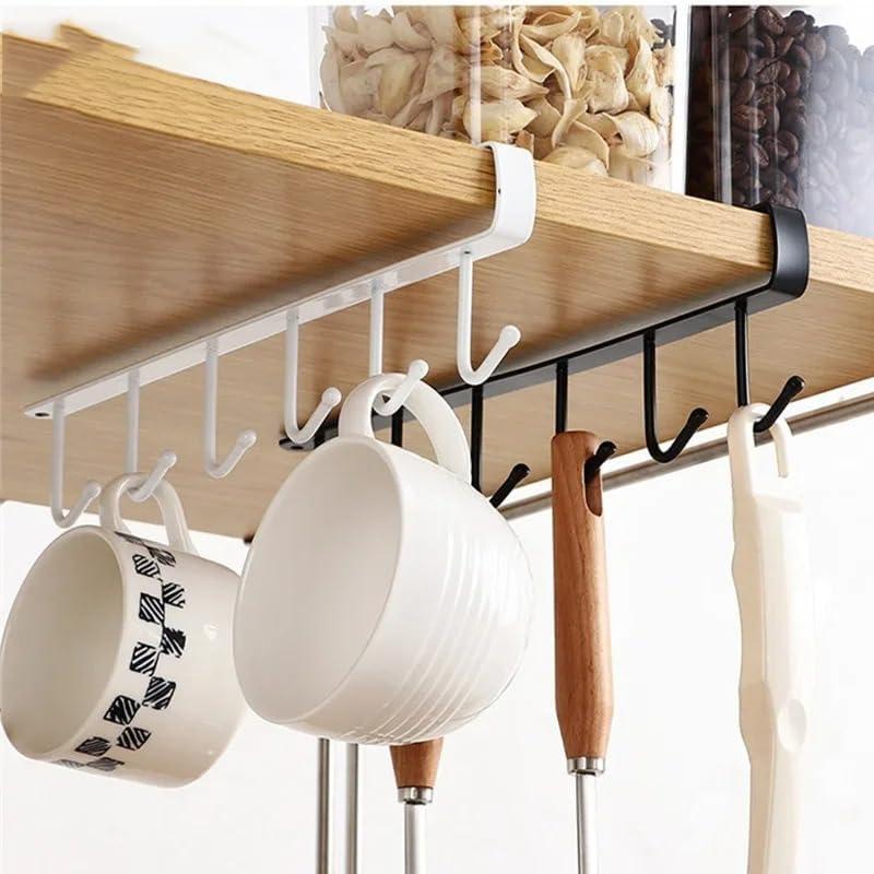 Iron Cabinet Storage Hanger - Multifunctional Row Hook | White Wardrobe Finishing Rack | Nail-Free & Traceless | Perfect for Kitchen, Bathroom, Bedroom Organization-White (Pack of 1)