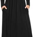 DB MOON Women Casual Long Sleeve Maxi Dresses Empire Waist Long Dress with Pockets (Large, Black)