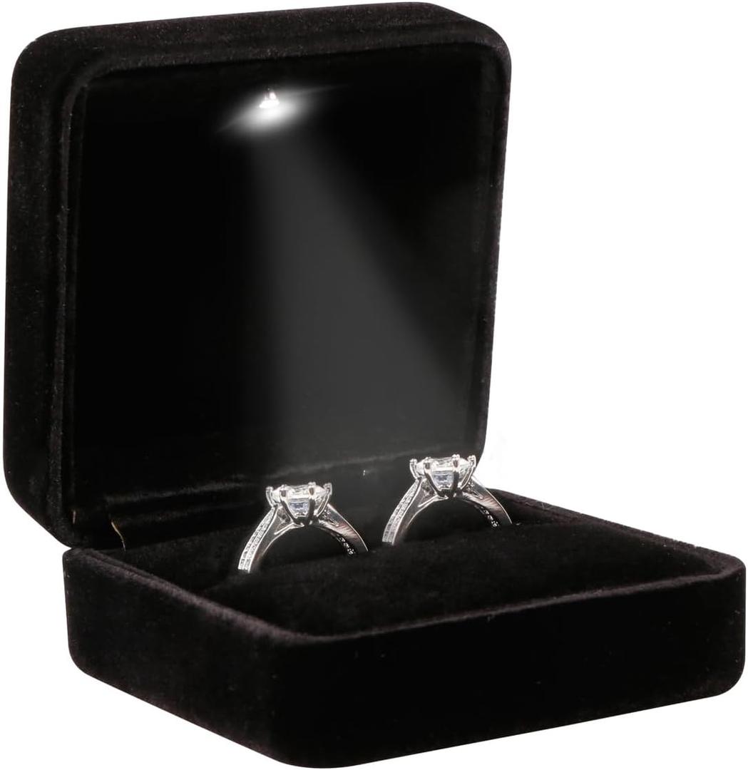 Big Size Velvet Metal Glossy with LED Jewelry Gift Box for Proposal, Engagement, Wedding - Suitable for a pair of rings