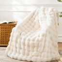 BENVWE Faux Fur Throw Blanket for Couch Bed - Fluffy Soft Thick Bubble Blanket for Living Room Home Decor - Mothers Day Birthday Gifts for Women, Cream White, 63" x 80"