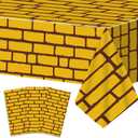 3 Pcs Yellow Brick Road Tablecloths Witch Theme Party Decorations Princess Birthday Table Covers Medieval Stone Wall Backdrop Plastic Disposable Rectangle for Birthday Party Supplies 108 x 54 Inch