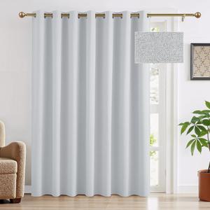 RYB HOME Grayish White Blackout Sliding Glass Curtain, Thick Textured Linen Look Room Divider Curtain with Anti Rust Grommet, Extra Wide Thermal Insulated Patio Curtain, W100 x L84, 1 Panel
