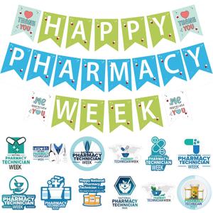 2 x Breling 45 Pcs Pharmacy Technician Day Decorations Including Banner Hanging Swirls Wall Decor Holiday Celebrating Events for Festival Supplies