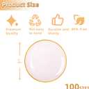 100PCS Transparent Pink Gold Plastic Plates, 7 Inch Heavy Duty Disposable Dessert Plate with Gold Rim, Round Appetizer/Salad Plates for Wedding, Party, Camping, Picnic