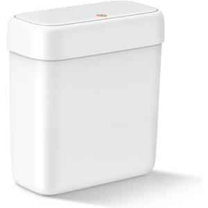Small Bathroom Trash Can with Lid, 2.6 Gallons / 10 L Slim Plastic Garbage Bin with Pop-Up Lid, Mini Waste Basket Can Dog Proof for Kitchen, Bedroom, Office, Laundry, Toilet, Rv, White