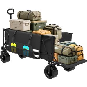 ZENPETIO 49" Collapsible Wagons Carts Foldable with Tailgate, 300L Heavy Duty Folding Wagon Cart with Big All-Terrain Beach Wheels, 360 LBS Capacity Portable Utility Wagon for Garden Outdoor Camping
