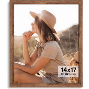 HLiWEGNS Light Walnut 14x17 - Single Frame - Rustic Woodgrain 14 x 17 Poster Frame with Plexiglass for Wall Gallery Display, 14x17 Picture Frame for Puzzle, Artwork, Photo and Posters