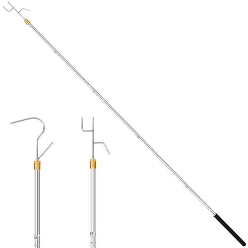 Clothes Hook Pole,29-71 Inch Adjustable Extension with Hook Bar.Suitable for Clothes Hanger Rod, Christmas light, Hanging Flowerpot Plants and Bird Feeder, Tent Shelter Camper Canopy (with two hooks)